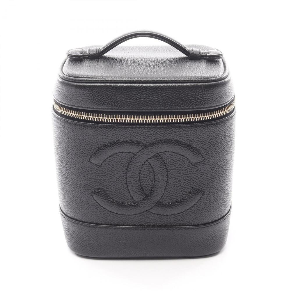 Chanel Coco Mark Handbag Caviar Leather Grained Calfskin Black